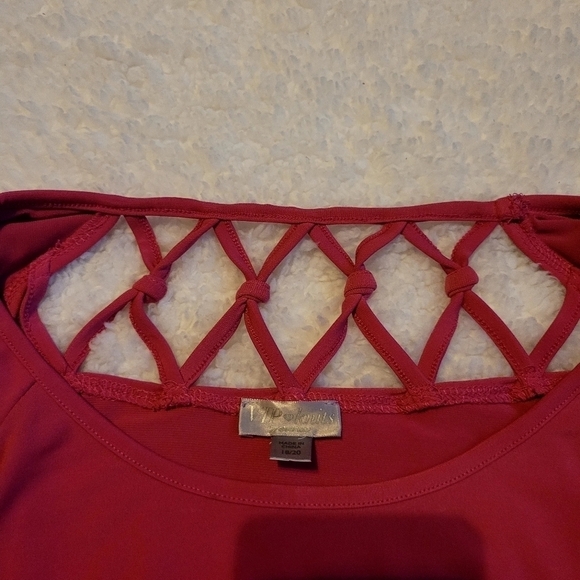 AVENUE VIP Knits Plus Hot Pink Lattice Back Wrap Blouse Stretch 18/20 or 2X - Picture 4 of 6